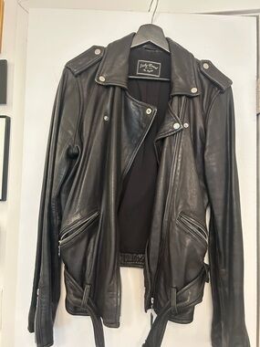 Black Leather Biker Jacket with Belt